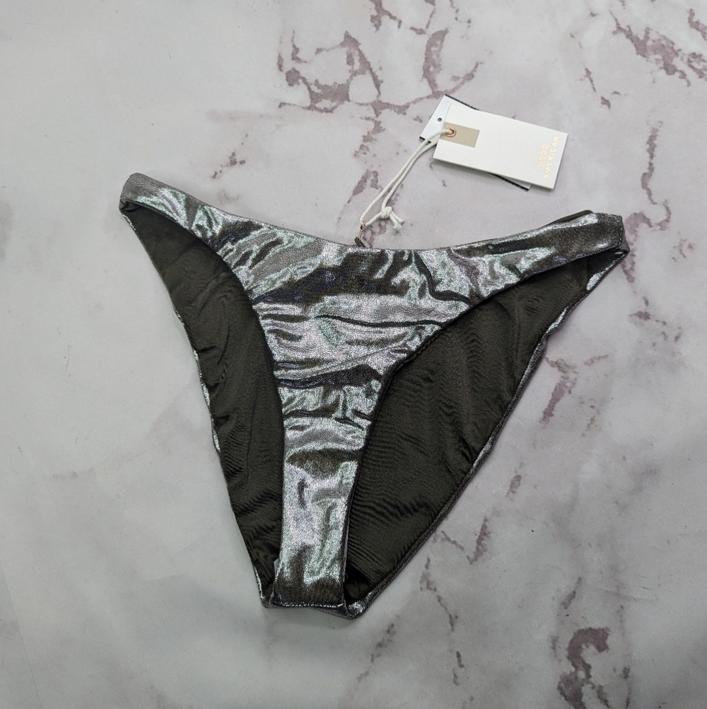 Good American Swim Bottom Women Foil Green Better Bikini Metallic